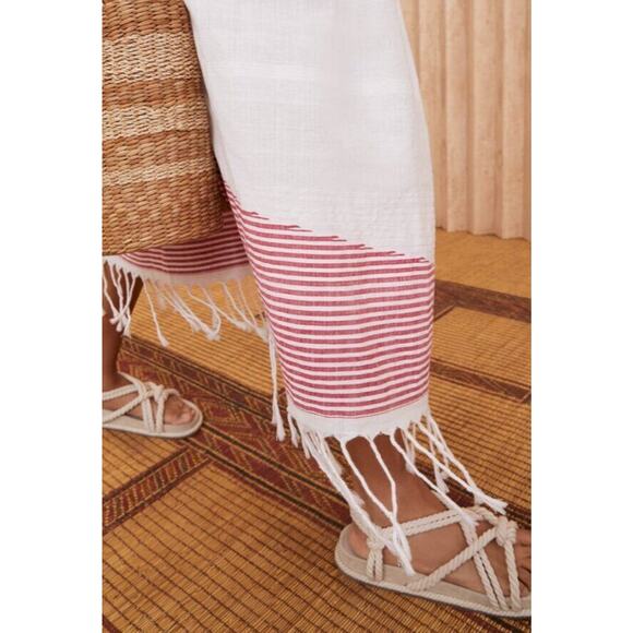 ULLA JOHNSON Sz P XS Adira Off White Red Stripe Coverup Dress Midi Tie Shoulder - Picture 13 of 14